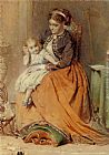 George Elgar Hicks A girl listening to the ticking of a pocket watch while sitting on her mothers lap painting